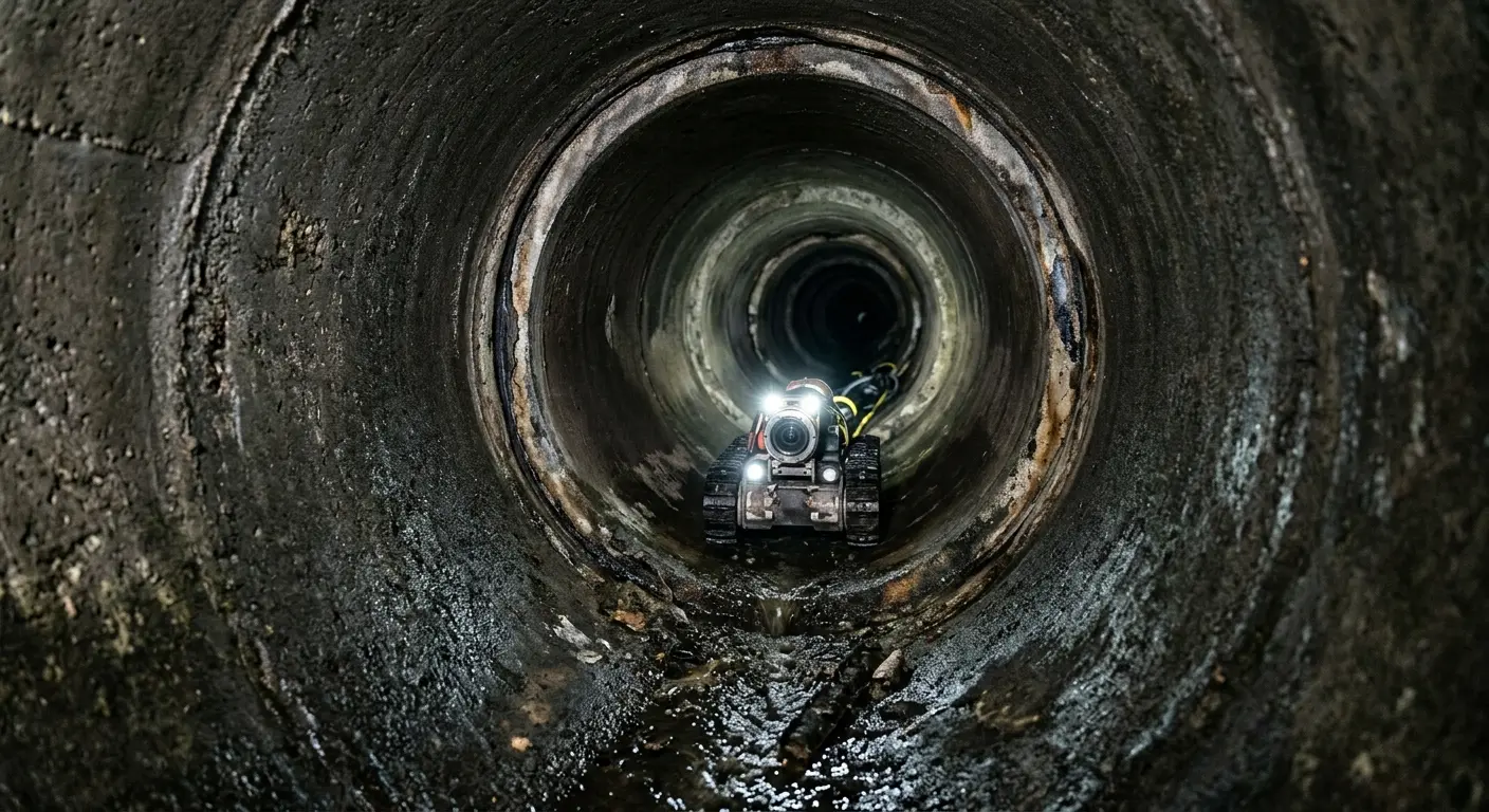 Robotic sewer camera inspecting pipe interior for Sewer Line Repair in Joshua