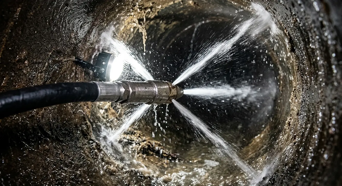 High-pressure hydro jetting nozzle cleaning sewer pipe for Sewer Cleanout in Joshua